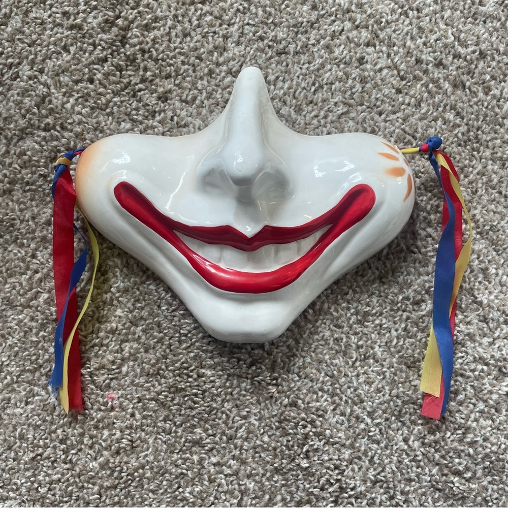 Ceramic Clown Mask with Colorful Ribbons